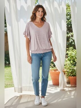 Sonoma Mauve V‑Neck Flutter Sleeve Top